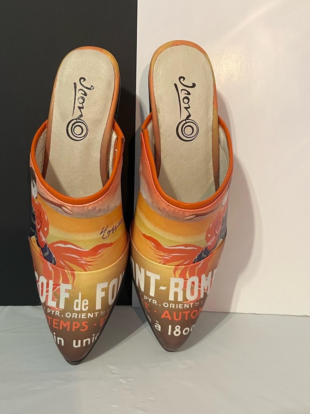 ICON Wearable Art Leather Cowboy Mules "Sunny" Golf Graphic Print
